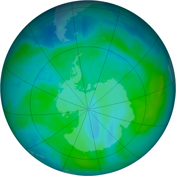 Antarctic ozone map for 04 January 2012